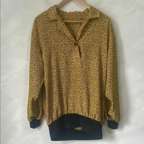 Vintage Tops - Vintage 80s 90s ditsy blouse, funky yellow bright shirt, Size M or L